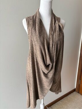 Olivia Sky Heathered Brown  Sleeveless Convertible Cardigan Cowl Tunic Sz XL-XXL